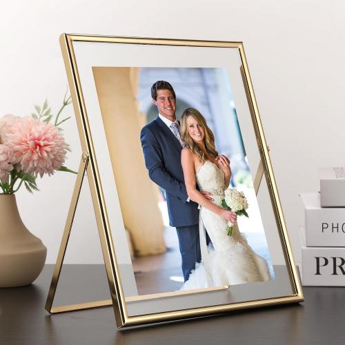 Yipinyin ....Gold 8x10Floating Frame 2 Pack,For Picture 4x6'',5x7'',6x8''Adjustable Tabletop/Shelf floating picture frame 5x7'', Classy Gift Choice for Wedding,Thanksgiving,Christmas,Home or Office Decor