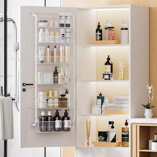 Delamu Large Over the Door Pantry Organizer, 6-Tier Metal Pantry Door Organization and Storage for Easy Install, Hanging Spice Rack Seasoning Shelves for Cabinet & Kitchen, D6.7xW17.5xH53.7 in, White