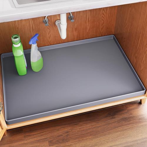 FLATO Waterproof Under Sink Mat 34 x 22 Shelf Liner for Kitchen and Bathroom, Cabinet Protector, Organizers and Storage, Flexible Silicone Drip Tray
