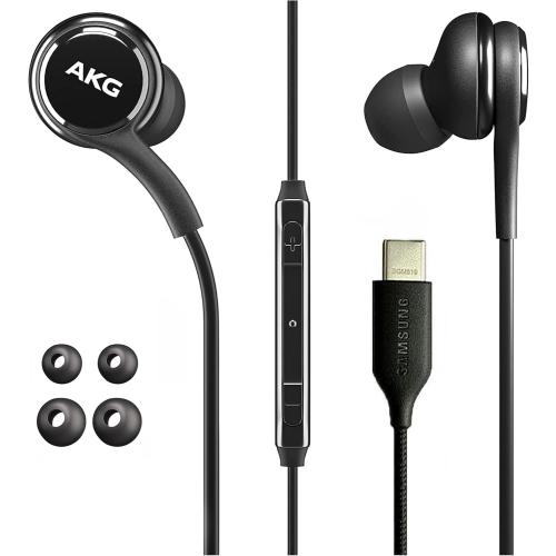 Samung AKG Earbuds for Samsung Galaxy S24 Ultra, S23, S22, S21, Note 10, iPhone 15 Pro Max - Original USB Type C In-Ear Earbuds with Remote & Mic - Black