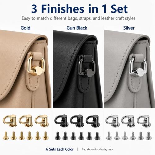 18 Sets Screw-In D Rings for Purse Making with Screwdriver