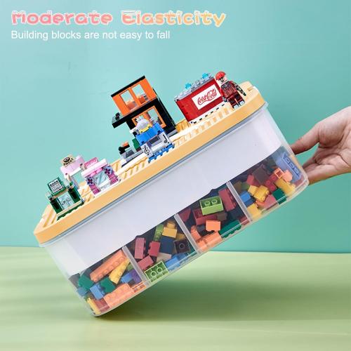 Toys Organizer Storage Case for Lego Box Kids Toy Stackable Building Blocks with Lids Bins Adjustable Lego Storage Containers Plastic Toy Box 3 Layer (Lemon)