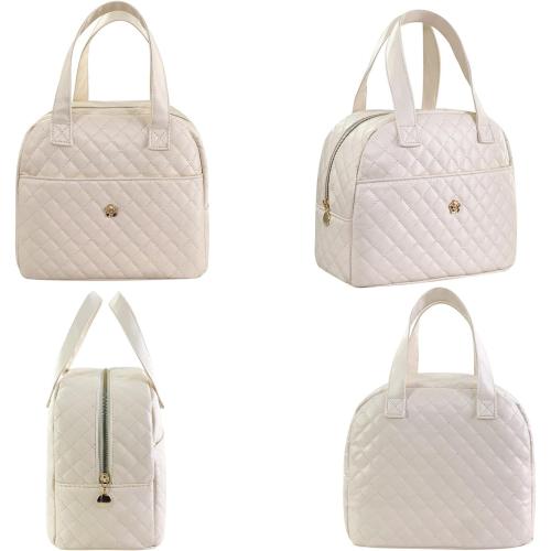 Insulated Lunch Bag for Women Men, PU Leather Lunch Tote Bag for Women Aesthetic Lunch Box Bag Thermal Bento Cooler Bag Sack Food Handbags for Work Office Picnic Travel (Beige)