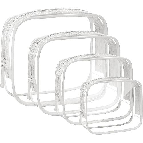 4 Pack Clear Makeup Bags, TSA Approved Toiletry Bag Car Organizer Travel Cosmetic Case Portable Travel Essentials Bags for Toiletries Clear Summer Beach Bag Carry on Airport Airline Compliant Bag