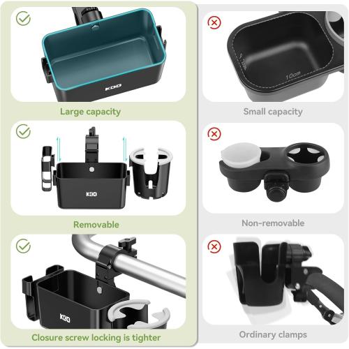 KDD Stroller Cup Holder with Snack Tray, 3-in-1 Universal Stroller Tray with Phone Holder, Removable Drink Holder, 360 Rotation Tray Attachment for Uppababy, Nuna, Wheelchair, Bike, Walker, Scooter