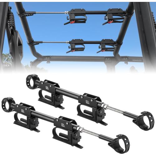 KEMIMOTO Upgraded UTV Overhead Hunting Tool Holder Rack, Hunting Tool Holder Roof Mounted Bow Rack for 21 in - 28 in Roll Bars Depth (Front to Back) Compatible with Polaris Ranger