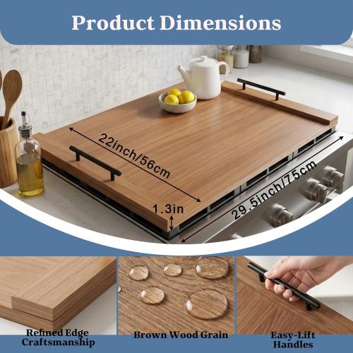 (missing 1 screw of 4 for the handle) Walnut Finish Stove Top Cover for Gas & Electric Range | 30x22 Rustic Noodle Board with Handles | RV Kitchen Workspace Saver