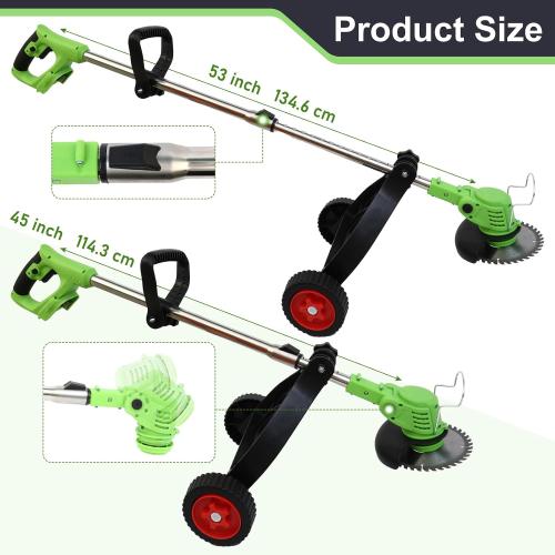 ALSO GO 21V Electric Lithium-Ion Grass Trimmer Lawn Mower with Stand Wheels and 1.5Ah Battery, Lightweight Weed Wacker Cordless Weed Eater Battery Powered for Yard and Garden, Green