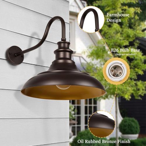 Exterior Farmhouse Gooseneck Barn Light, 16 Inch Vintage Outside Garage Light Fixtures, 1 PACK Anti-Rust Waterproof Outdoor Light for Patio Frontdoor Entryway Doorway