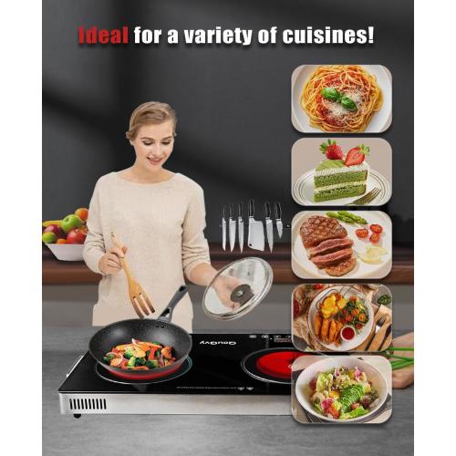 23 Portable Infrared 2 Burner 3500 Electri Burner with 2 Hours Timer-Electric Hot Plate Touch Control Panel Adjustable Heating Power Glass Plate Electric Cooktop for Cooking