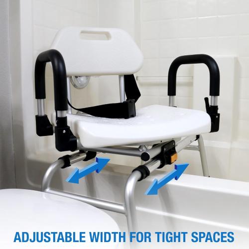 DMI 360 Max Comfort Swivel Shower Chair & Transfer Bench, Extra-Wide 360lb Capacity, Non-Slip & Padded Arms, Bonus Adjustable Back Scrubber