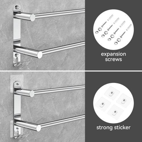 Adjustable Towel Bar for Bathroom Wall Mount17-30.7inch Adhesive Shower Towel Rack Stainless Steel Bath Towel Holders for Toilet Kitchen Double Towel Hanger (2 Layer) maybe missing pieces