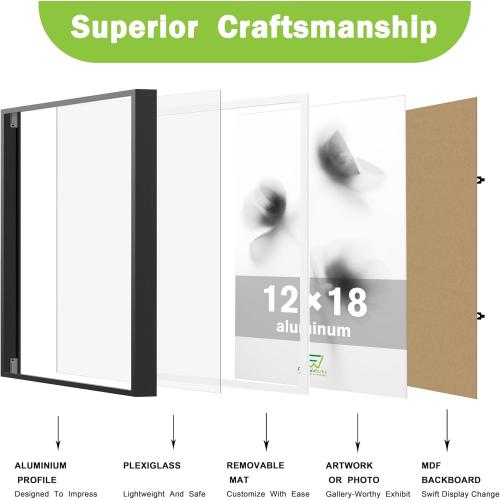 FrameWorks 12x18 Brushed Aluminum Poster Frames – Modern Brushed Metal Design w/Shatterproof Plexiglass, Perfect for Posters, Artwork, Paintings, Wall Displays – Home or Office Decor, Gold - 1 Pack