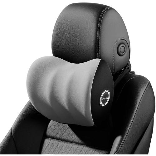 LIQUN Memory Foam Car Neck Pillow, Neck Support Pillow, Neck Support Pad Pain Relief, Adjustable Belt and Breathable Detachable, Suitable for Most Car Pillows Grey