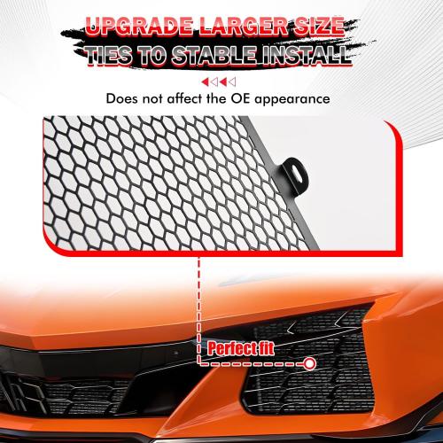 3Pcs Black Upgraded Front Radiator Guards Grille,Aluminum Body Bumper OEM Style Front Outer Grill Guard Protection Screens Grille Vents Insert Mesh Set for Corvette C8 Z06 2023 /E-Ray 2024