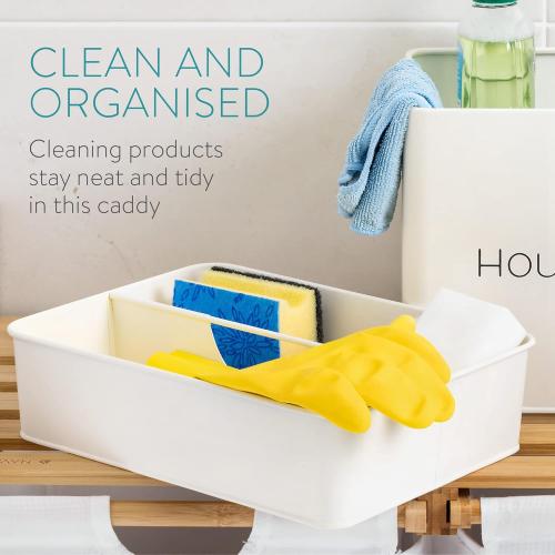 Navaris Cleaning Caddy with Handle - Metal Cleaning Product Storage Organizer Box for Housekeeping Products for Bathroom Kitchen Home - Vintage Design