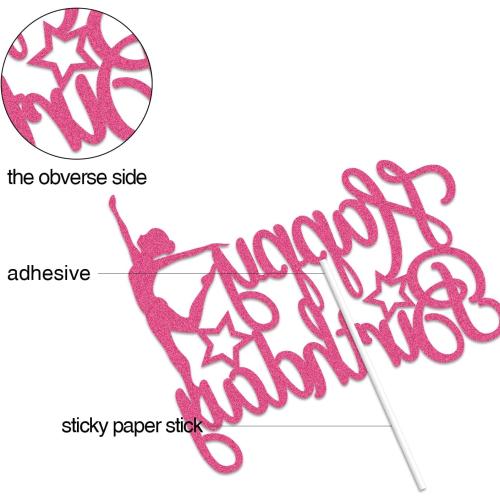 Gymnastics Happy Birthday Cake Topper Pink Rose Gold Glitter Gymnast Cake Decoration Gymnastics Sports Themed Baby Girl Birthday Party Supplies