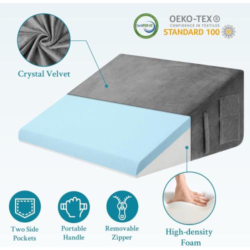 Dark Grey Wedge Pillow for Sleeping, Bed Wedge Pillow for After Surgery, Triangle Pillow Wedge for Heartburn, Acid Reflux, GERD, Back Pain Relief, Neck Pain, Soft & Cooling Memory Foam Top