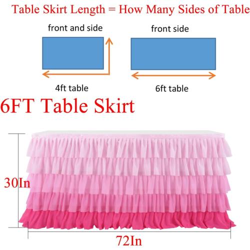 Pink Table Skirt Tutu Ruffled Tablecloth for Rectangle Table 6ft Baby Shower Gradient Pink Girls Birthday Party Unicorn Home Decor
