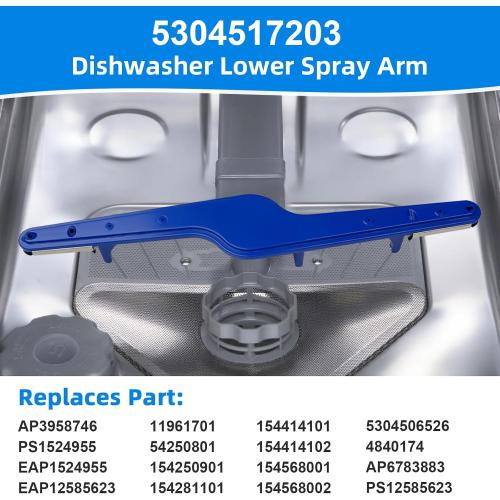 5304517203 Dishwasher Lower Wash Arm Assembly for Frigidaire kenmore Dishwashers Spray Arm -Replaces 154568001, 154568002, 5304506526, 154250901,154414101,1542508