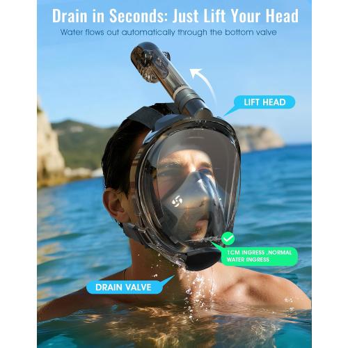 Color Grey Greatever G2 Full Face Snorkel Mask with Latest Dry Top System,Foldable 180 Degree Panoramic View Snorkeling Mask with Camera Mount,Safe Breathing,Anti-Leak&Anti-Fog