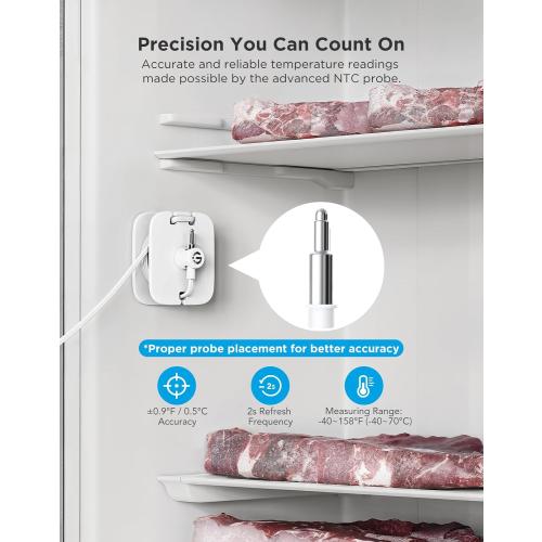 GoveeLife WiFi Refrigerator Thermometer with Alarm, Wireless Digital Freezer Temperature Gauge with App, 2 Years Free Data Export, for Home Kitchen Fridge Hot Tub 2 Pack（Only Support 2.4G Wi-Fi）