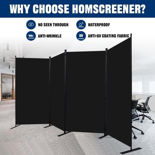 Room Divider 6FT Portable Room Dividers and Folding Privacy Screens, Fabric Divider for Room Separation, Partition Room Dividers Freestanding Wall Divider Screen Studio (Black, 4 Panel-136'')