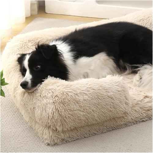 Half Surround Dog Bed Soft Square Pet Cat Sofa Full Filling Medium Kennel Plush Cushion House(Light Gray,Small)