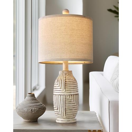 20.25 Farmhouse Single Resin Lamp for Bedroom Living Room Retro Rustic Vintage Small Boho Lamps Bedside Nightstand Light Home Office Desk Deco (White)