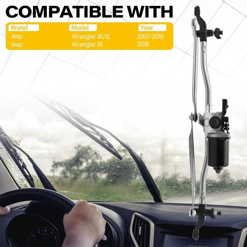 55077859AB Front Windshield Wiper Motor and Linkage Assembly Fit for 2007-2018 Jeep Wrangler Windshield Wiper Linkage Replace# 55077859AD, 55077859AC