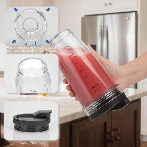 Blender Cups Replacement Parts For ninja,2-Pack 24oz Blender Cups with Sip & Seal Lids,7 fins Blender Replacement blade Compatible with Ninja BN401 BN751 BN801 BL480-30 BL642-30 BL682 BL687 NN102