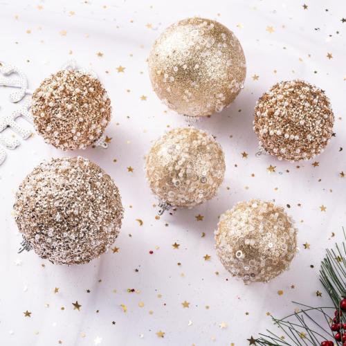12CT Christmas Ball Ornaments, Champagne Christmas Ball Decorations Shatterproof Plastic Hanging Pearl Balls for Holiday Party(70mm/2.76)
