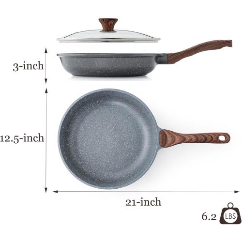 SENSARTE Nonstick Frying Pan Skillet with Lid, Omelet Pan with Cover, Healthy Cooking Chef's Pan, Kitchen Cooking Pan, Free of Intentionally Added PFOA/PFOS (12.5inch   Glass Lid)