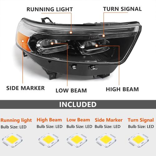 FIONE LED Headlight Assembly Compatible with Ford Explorer XLT/Limited 2020 2021 2022 Front Light Right Passenger Side RH MB5Z13008AT