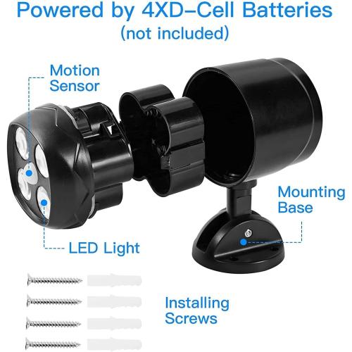 Outdoor Motion Sensor Light Battery Operated, IP65 Waterproof Ultra Bright Motion Sensor Outdoor Lights Head Adjustable with 8W 600 Lumen 6000K 4LEDs for Garage Yard Porch and Patio (1 Pack)