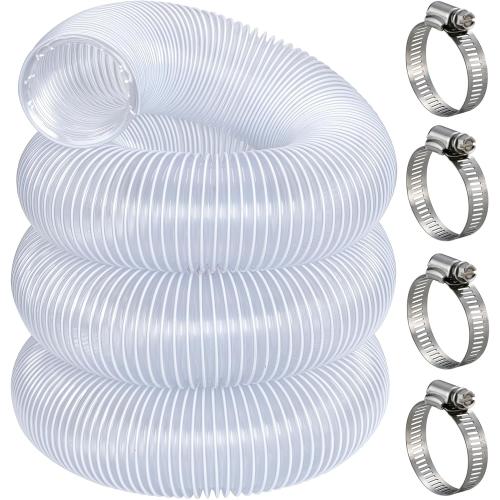 Heavy Duty Dust Collection Hose 2 × 20 ft PVC Collector Hose & Clamps | 2 inch Thicken Flexible Clear Wire Tubing Duct Collector Hoses for Fume Debris Band Saw Jointer Wood Shop, with 4 Clamps
