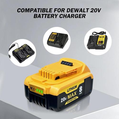 2-Pack 8000mAh Replacement for Dewalt 20V MAX Battery - Compatible with DCB200 DCB206 DCB207 DCB201 and Cordless Tools, High Capacity & Long-Lasting Power
