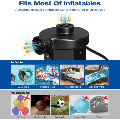 Electric Air Pump for Pool Inflatables: 2 in 1 Inflator Deflator