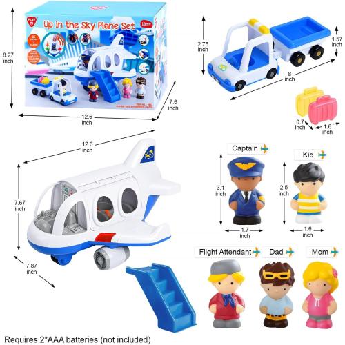 PLAY Airplane Toy for Kids - Toddler Airplane Toys Travel Plane Toys for Kids 2  Years Old with Small Figures & Baggage Carrier, Musical Toy Airplane with Lights for Boys Girls Gifts Birthday (Blue)