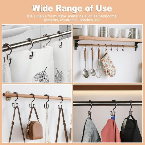 BBV Shower Curtain Hooks Rings, 12 Pcs Rust Resistant Metal Double Glide Shower Hooks for Bathroom Shower Rods Curtains (Bronze)