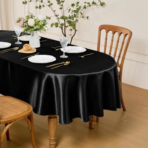 Entisn Oval Satin Tablecloth Green  60x84 Inch, Lock-Stitched Edge