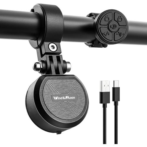 Black Wind&Moon Electric Bike Bell, 80-130DB Anti-Theft Alarm Adjustable Bike Horn, IPX6 Waterproof with USB Rechargeable Scooter Horn, Bicycle Bell, Warning Horn (Remote Control 4 Tones, 4 Tones, 1 Tone)