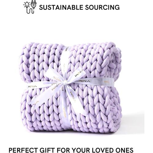 Color lavender YnM Chunky Throw Blanket, Medium-Weight, Hand Knitted, Skin Friendly, Ventilated and Breathable, Machine Washable, Home Décor Piece for Couch, Sofa and Bed (Iris Lavender)
