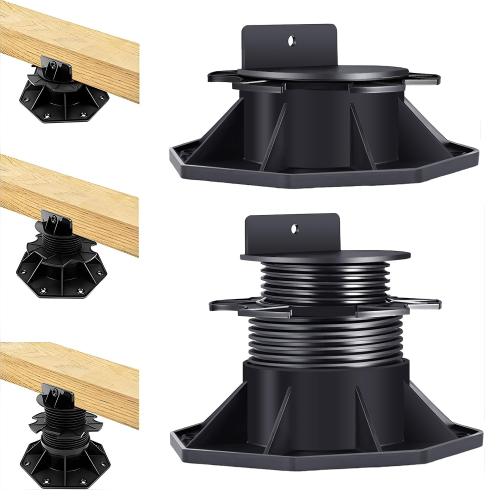 12Pack Adjustable Deck Support Pedestal Deck Foundation Base Support，Used for Floating Deck Platform Deck Floor Height Adjustment Raising, Adjustment Raising from 2-3/8 to 5-1/2, Black