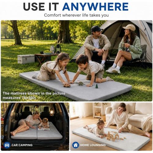 Foam Camping Mattress - Portable Sleeping Pad for Camping, Tent, Car & Floor - Washable Cover & Roll Up Travel Bag - Cot Mattress for Travel & Guests