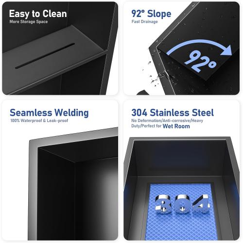 Stainless Steel Shower Niche Matte Black 30 X 12 W/ 3-Tier Shelf | Recessed shower niche no tile needed,space-saving,vertical niche, silver bathroom niche shower for shampoo & soap storage