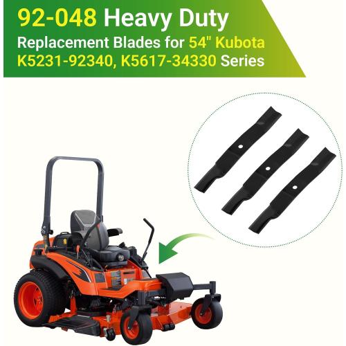 GJK 92-048 Replacement Heavy Duty Blades for 54 Kubota K5617-97530, K5617-97590 Series, 54 Inch Mower Blades, 3 Pack