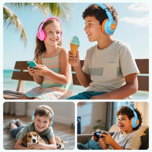VibeTune Kids Bluetooth Headphones, 60H Playtime, Volume Limited 85/94dB, Bluetooth 5.4, Type-C Fast Charging, Foldable Wireless Headphones for Kids, Toddler Headsets with HD Mic-Blue