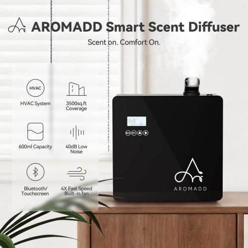 2025 Upgraded 3500 Sq.Ft Smart Scent Machine - HVAC System, Whole House Aroma & Hotel Collection Diffuser, Waterless Essential Oil Diffuser for Home, Office, 600ML Capacity, Cold Air Tech (Black)