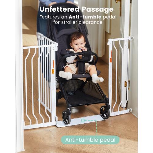 Mom's Choice-GROWNSY Baby Gate for Stairs, 29.5-48.4 Pressure Mounted Baby Gate for Top of Stair&Doorway with V-Shaped Rods, Anti-Trip Pedal, Extra Wide Stairs Dog Gate Easy Install w/Red Reminder